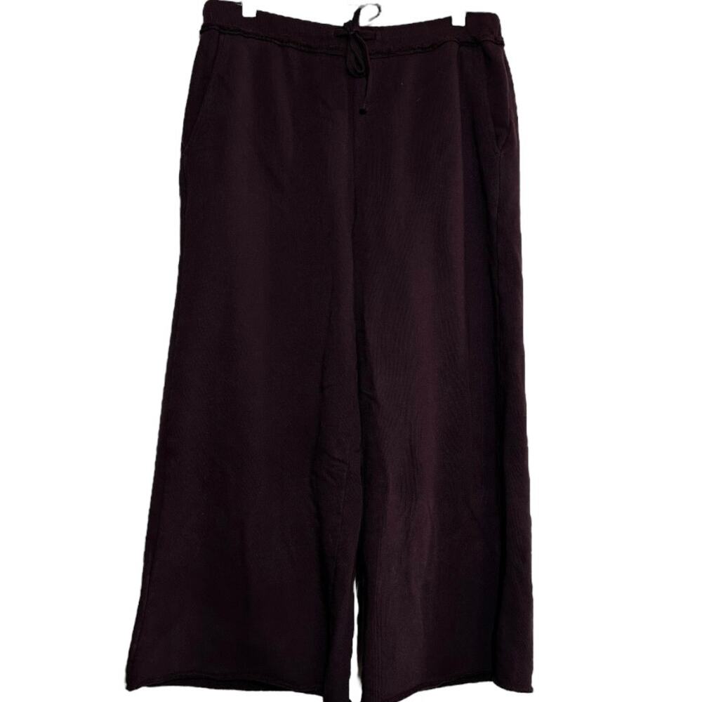 Eileen Fisher Wide Leg Cropped Pants 100% Cotton Drawstring Waist Brown S/P - Picture 2 of 6